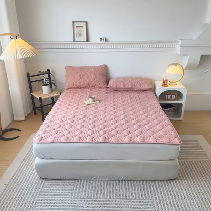 91家纺网 家纺一手货源 找家纺 恒尚居 2025新款大豆抗菌床垫床护垫软垫床褥子防滑学生软床垫四季款-格林 格林-豆粉