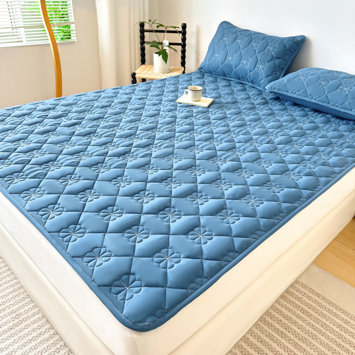 91家纺网 家纺一手货源 找家纺 恒尚居 2025新款大豆抗菌床垫床护垫软垫床褥子防滑学生软床垫四季款-格林 格林-蓝色