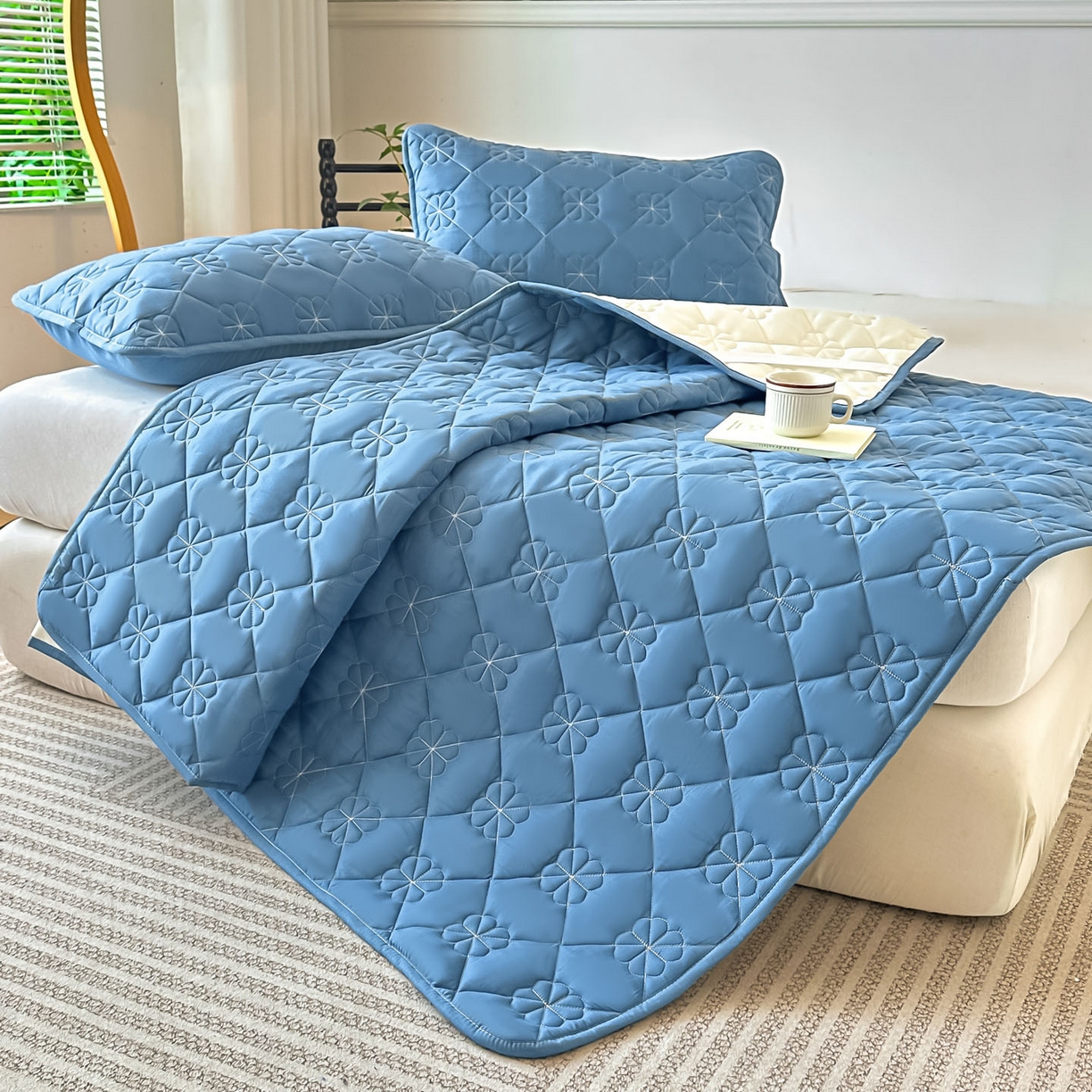 91家纺网 家纺一手货源 找家纺 恒尚居 2025新款大豆抗菌床垫床护垫软垫床褥子防滑学生软床垫四季款-格林 格林-蓝色