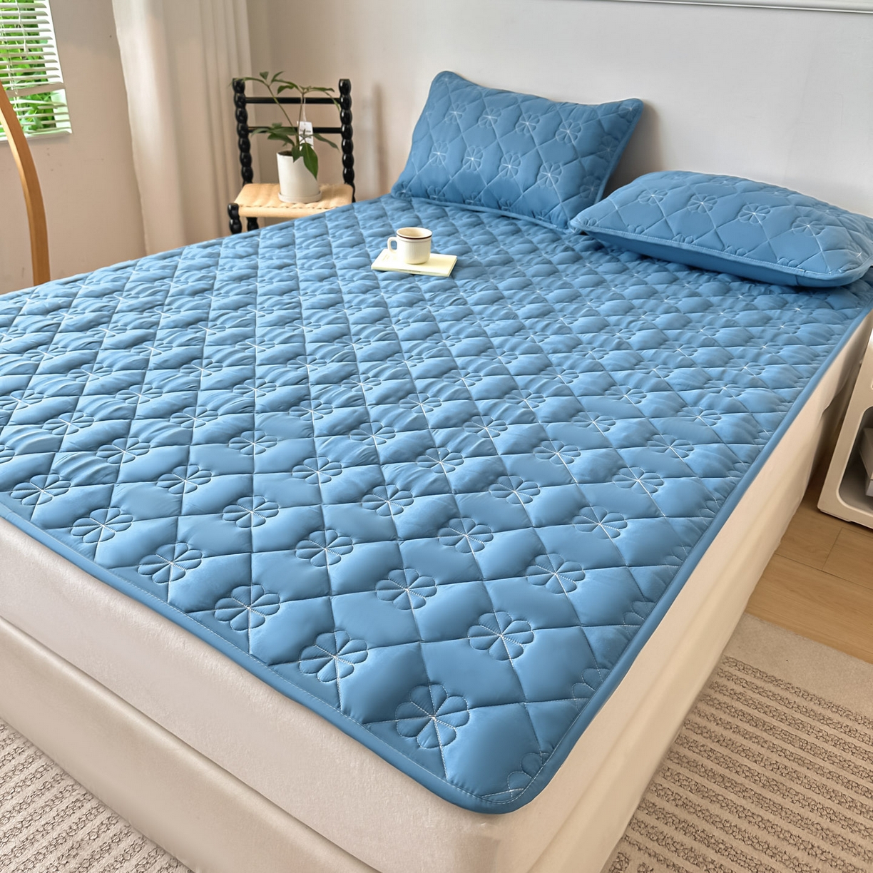 91家纺网 家纺一手货源 找家纺 恒尚居 2025新款大豆抗菌床垫床护垫软垫床褥子防滑学生软床垫四季款-格林 格林-蓝色