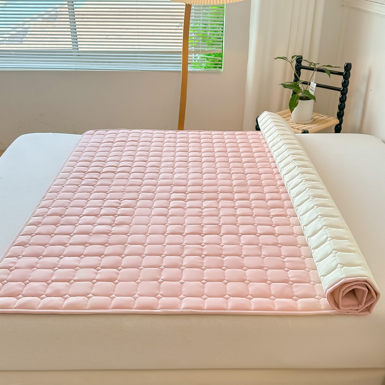 91家纺网 家纺一手货源 找家纺 恒尚居 2025新款抗菌四季款床垫床护垫软垫床褥子防滑学生软床垫-简格 简格-豆粉