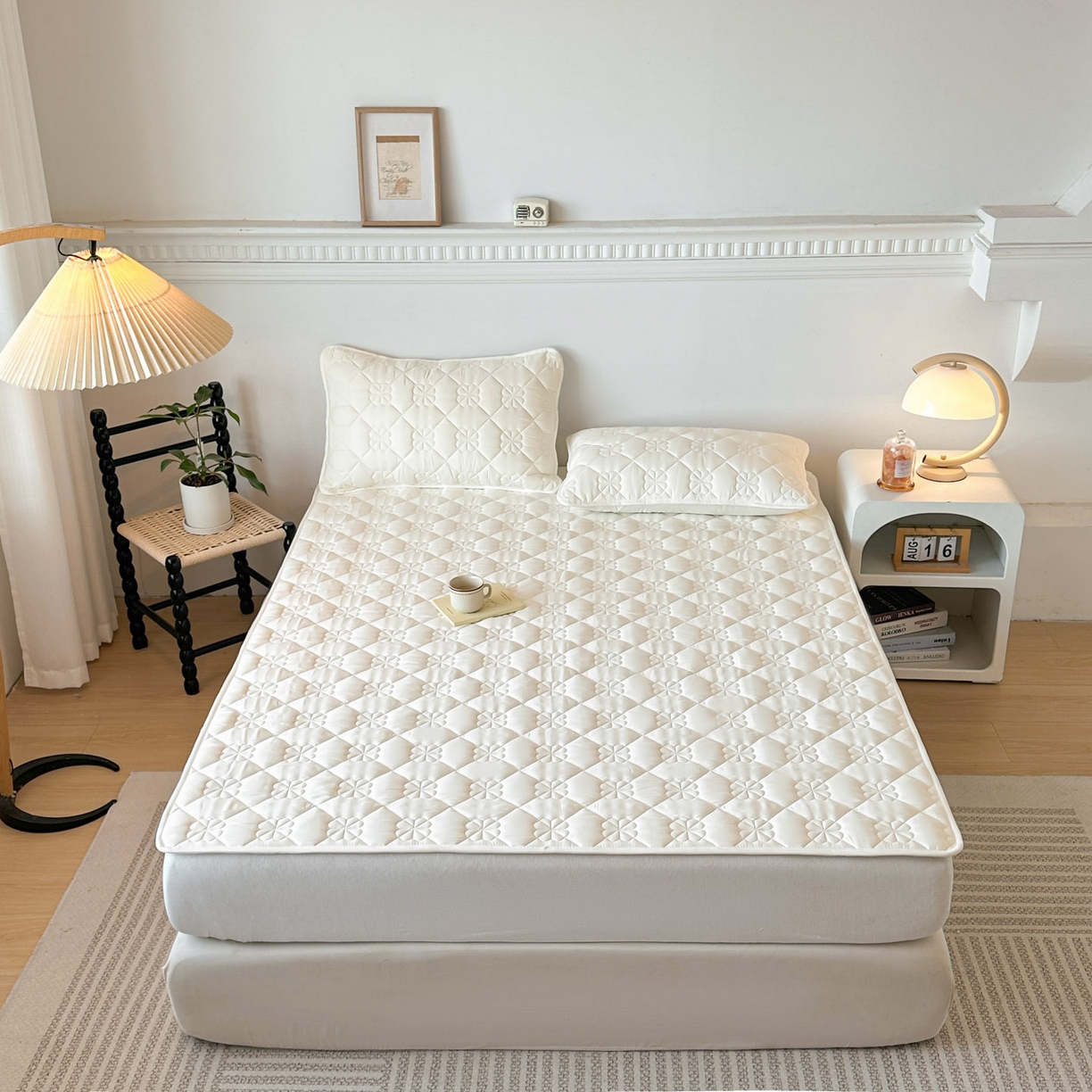 91家纺网 家纺一手货源 找家纺 恒尚居 2025新款大豆抗菌床垫床护垫软垫床褥子防滑学生软床垫四季款-格林 格林-米白