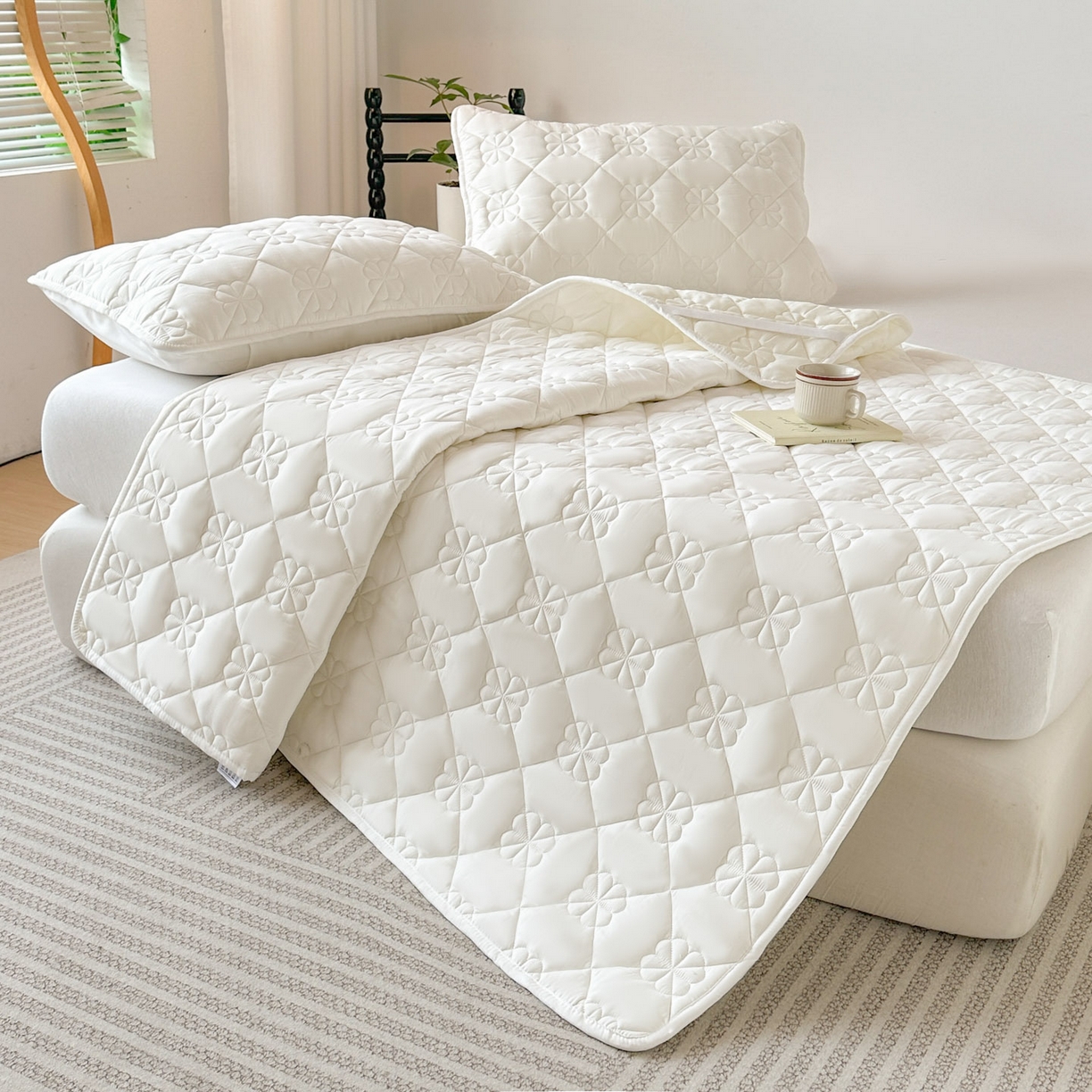 91家纺网 家纺一手货源 找家纺 恒尚居 2025新款大豆抗菌床垫床护垫软垫床褥子防滑学生软床垫四季款-格林 格林-米白