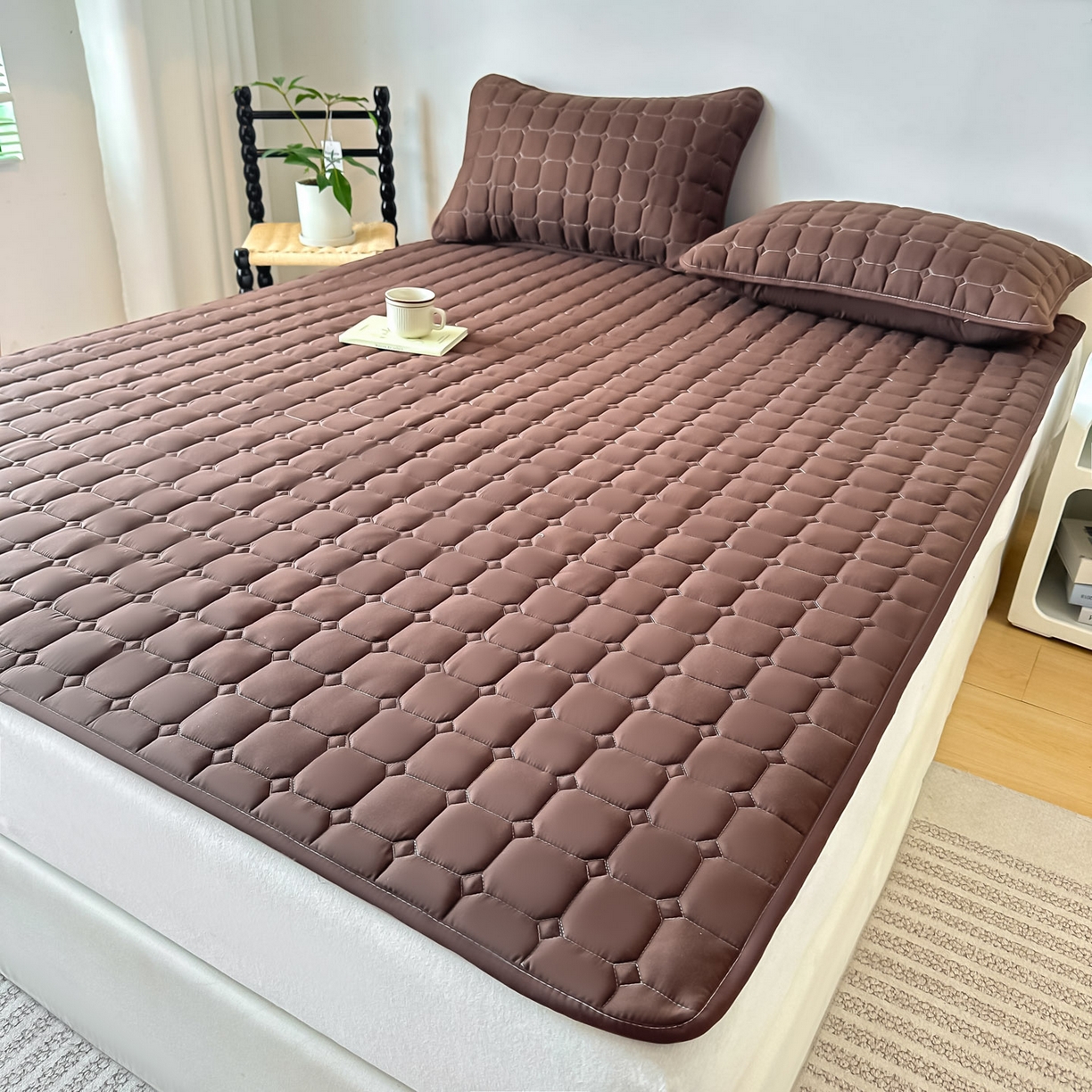 91家纺网 家纺一手货源 找家纺 恒尚居 2025新款抗菌四季款床垫床护垫软垫床褥子防滑学生软床垫-简格 简格-咖啡