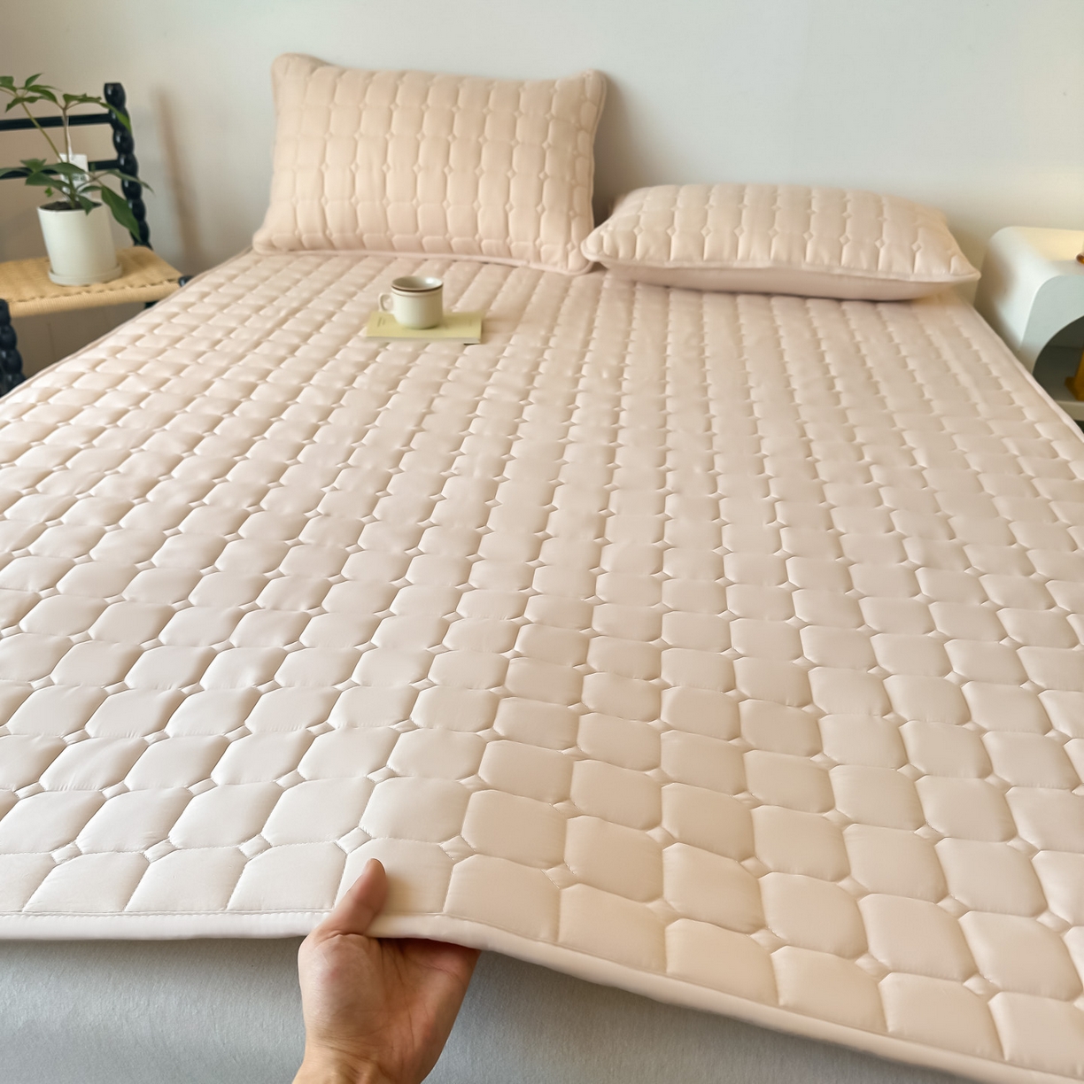 恒尚居 2025新款抗菌四季款床垫床护垫软垫床褥子防滑学生软床垫-简格 简格-卡其