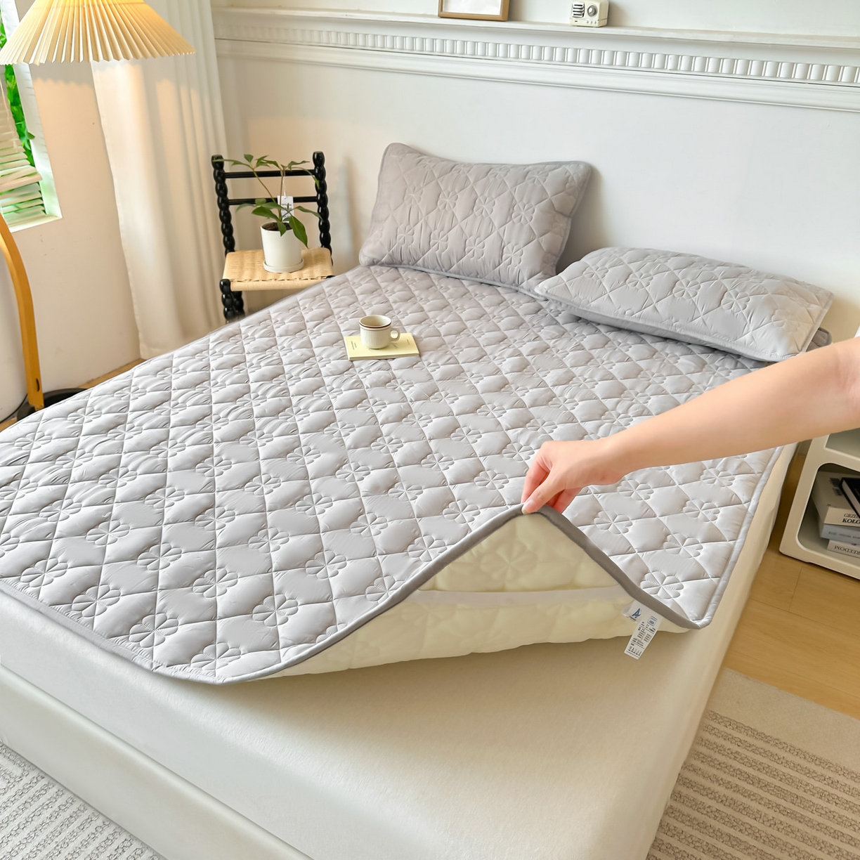 91家纺网 家纺一手货源 找家纺 恒尚居 2025新款大豆抗菌床垫床护垫软垫床褥子防滑学生软床垫四季款-格林 格林-浅灰