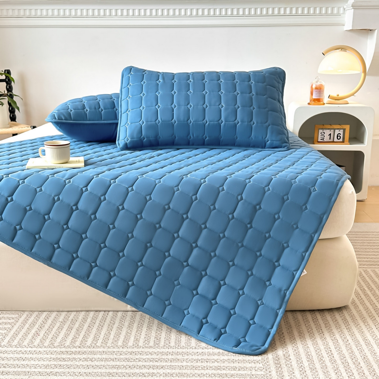 91家纺网 家纺一手货源 找家纺 恒尚居 2025新款抗菌四季款床垫床护垫软垫床褥子防滑学生软床垫-简格 简格-蓝色