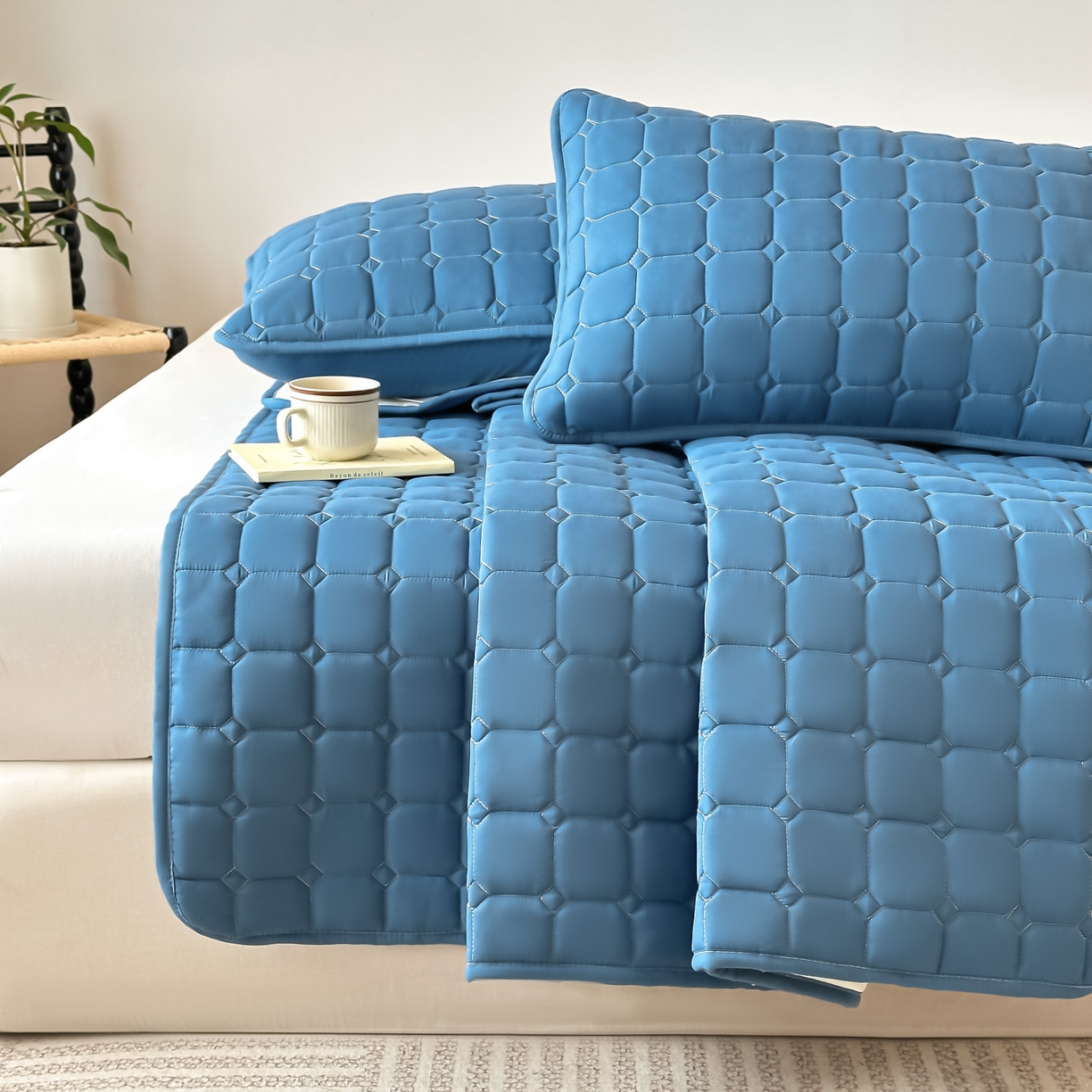 91家纺网 家纺一手货源 找家纺 恒尚居 2025新款抗菌四季款床垫床护垫软垫床褥子防滑学生软床垫-简格 简格-蓝色