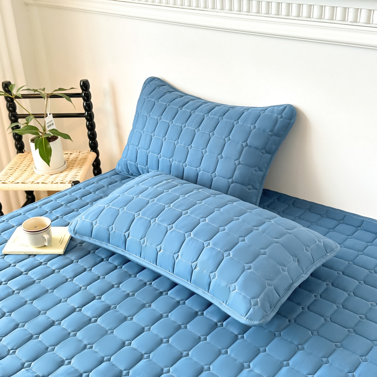 91家纺网 家纺一手货源 找家纺 恒尚居 2025新款抗菌四季款床垫床护垫软垫床褥子防滑学生软床垫-简格 简格-蓝色