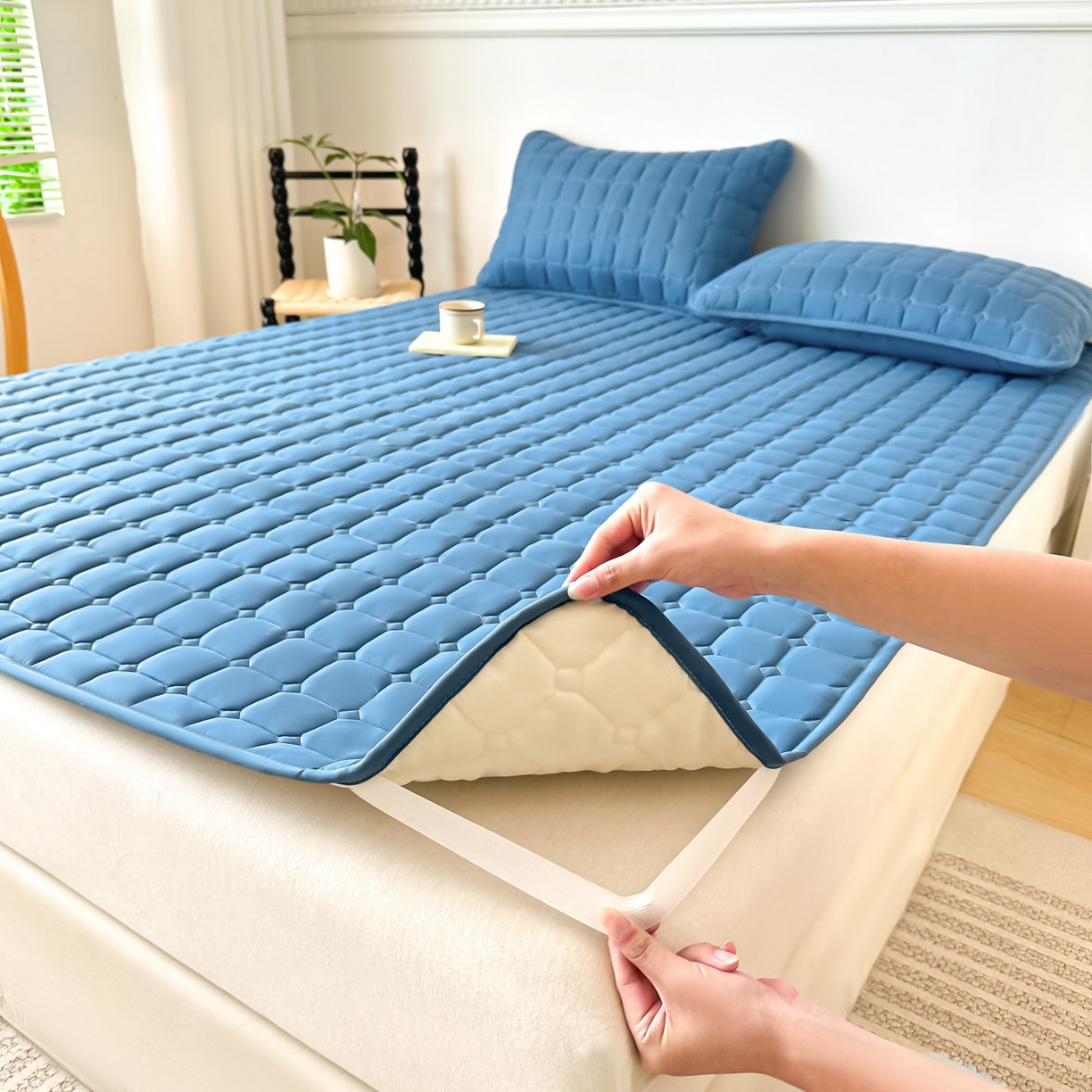 91家纺网 家纺一手货源 找家纺 恒尚居 2025新款抗菌四季款床垫床护垫软垫床褥子防滑学生软床垫-简格 简格-蓝色