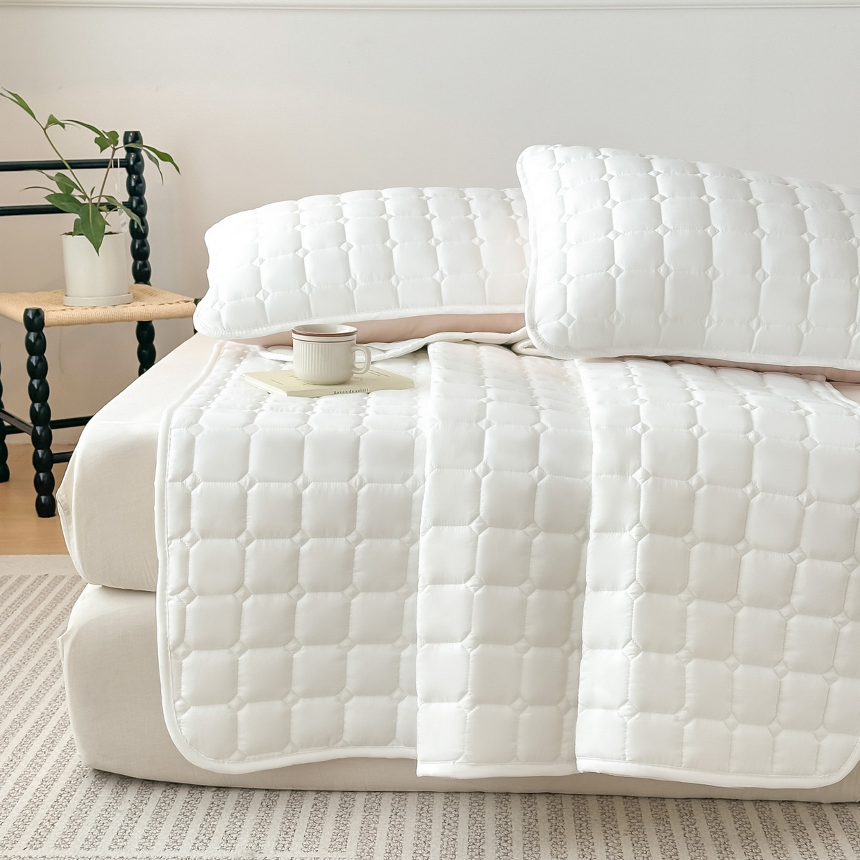 91家纺网 家纺一手货源 找家纺 恒尚居 2025新款抗菌四季款床垫床护垫软垫床褥子防滑学生软床垫-简格 简格-米白