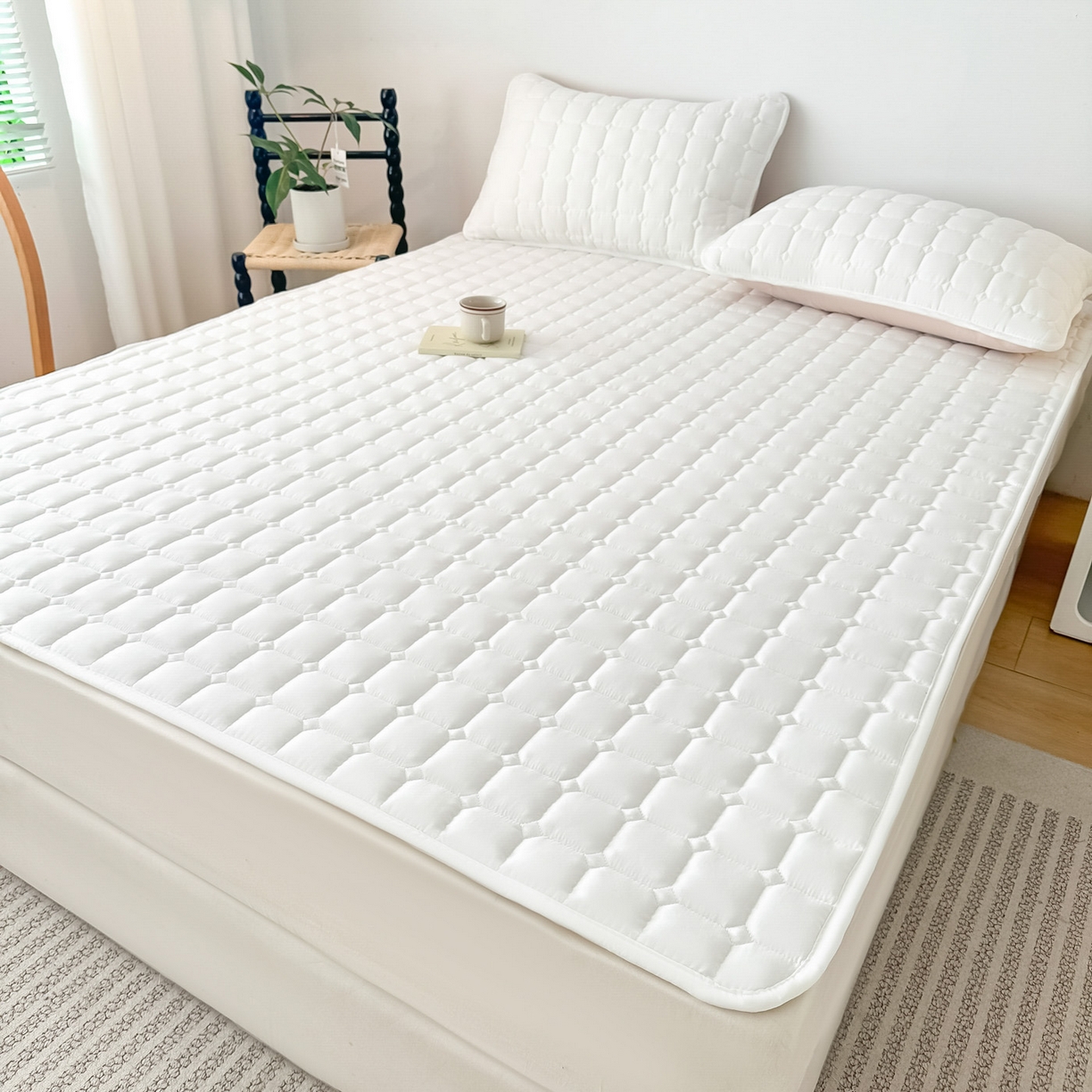 91家纺网 家纺一手货源 找家纺 恒尚居 2025新款抗菌四季款床垫床护垫软垫床褥子防滑学生软床垫-简格 简格-米白