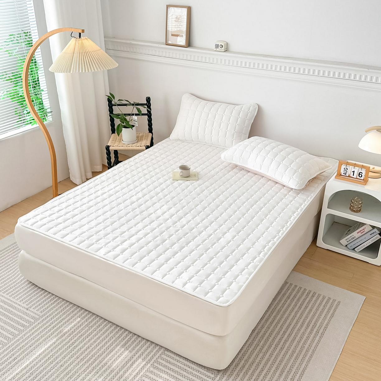 91家纺网 家纺一手货源 找家纺 恒尚居 2025新款抗菌四季款床垫床护垫软垫床褥子防滑学生软床垫-简格 简格-米白