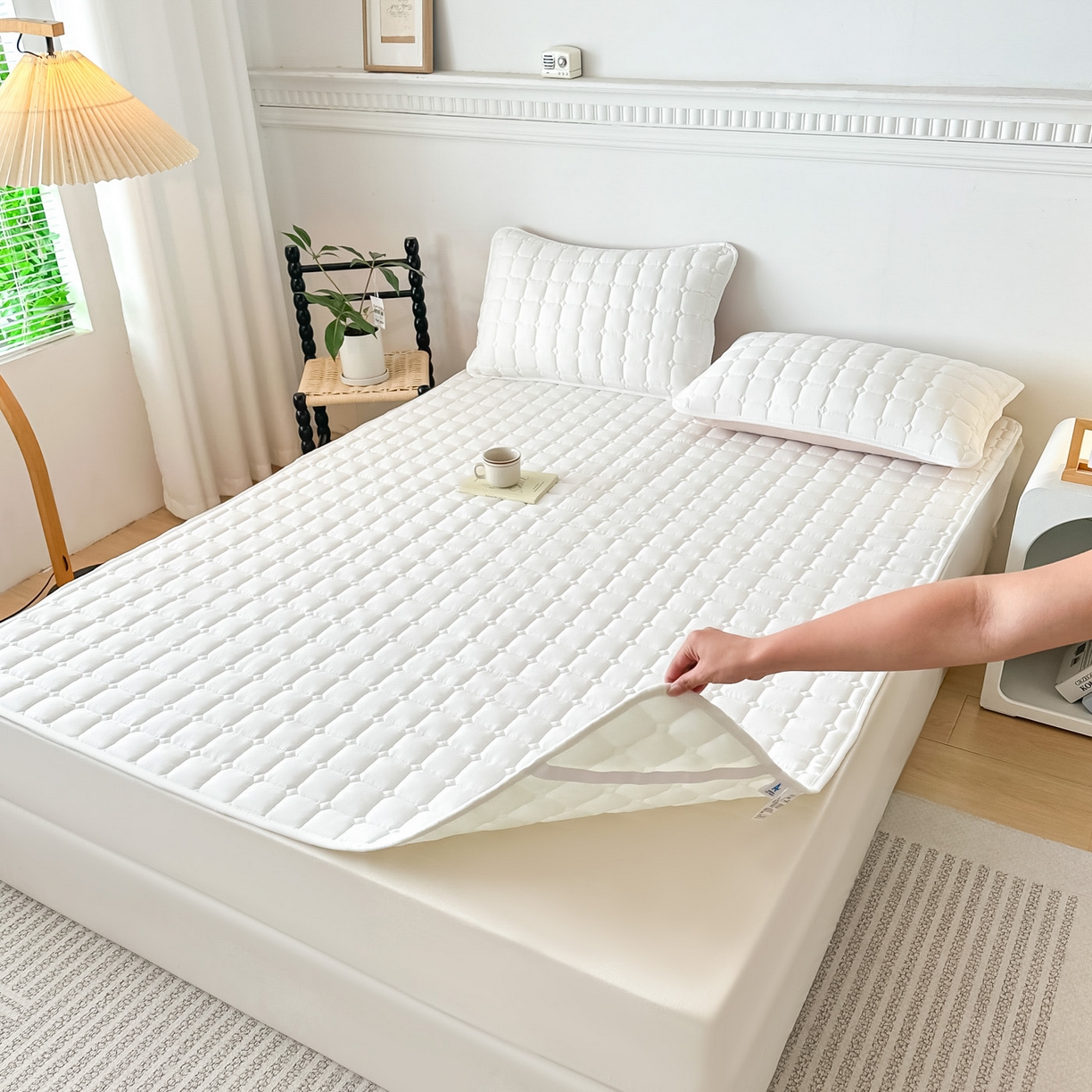 91家纺网 家纺一手货源 找家纺 恒尚居 2025新款抗菌四季款床垫床护垫软垫床褥子防滑学生软床垫-简格 简格-米白