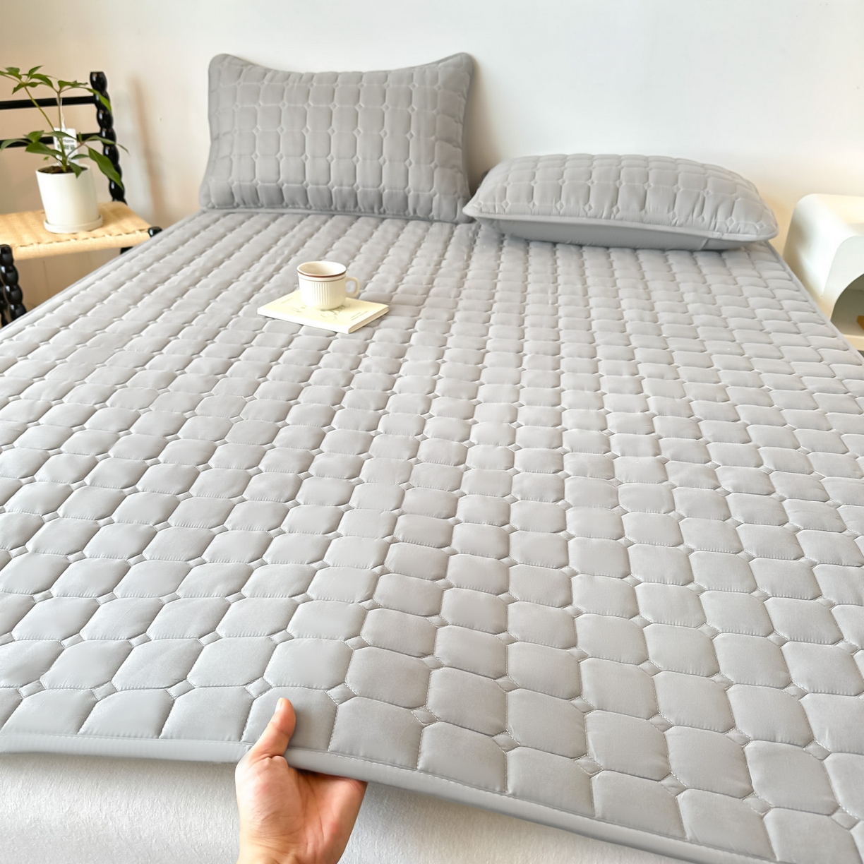 恒尚居 2025新款抗菌四季款床垫床护垫软垫床褥子防滑学生软床垫-简格 简格-浅灰