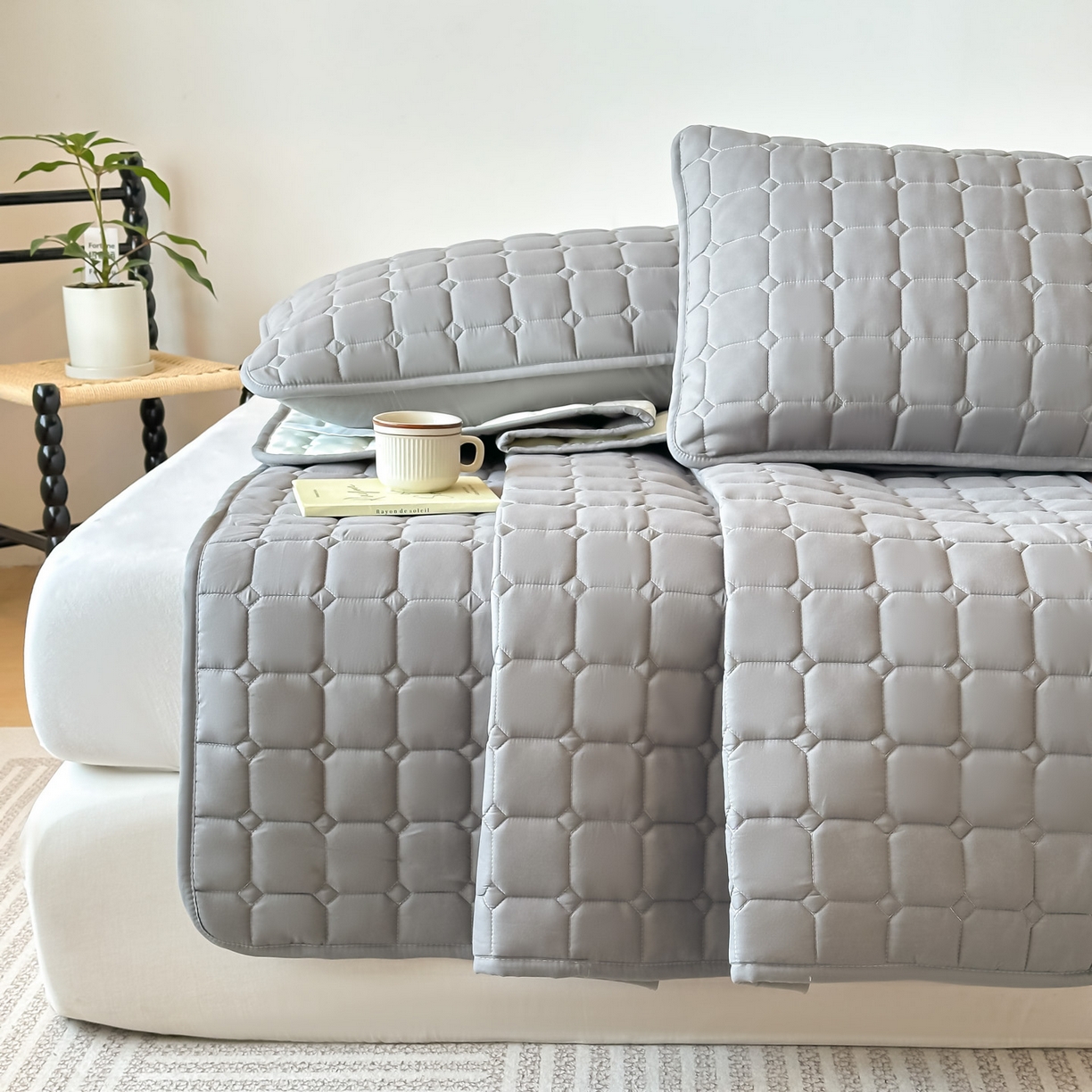 91家纺网 家纺一手货源 找家纺 恒尚居 2025新款抗菌四季款床垫床护垫软垫床褥子防滑学生软床垫-简格 简格-深灰