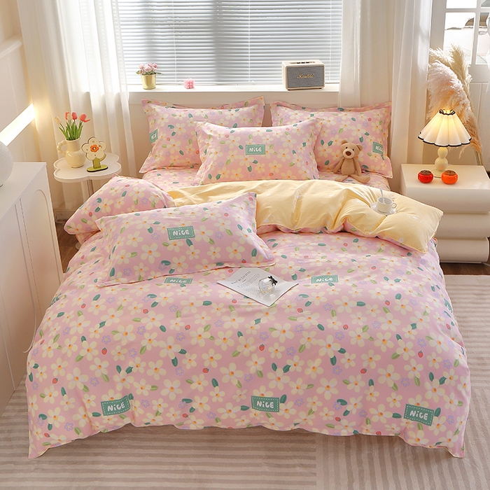 2025新款40s简欧全棉纯棉印花多规格系列四件套 花满城-粉