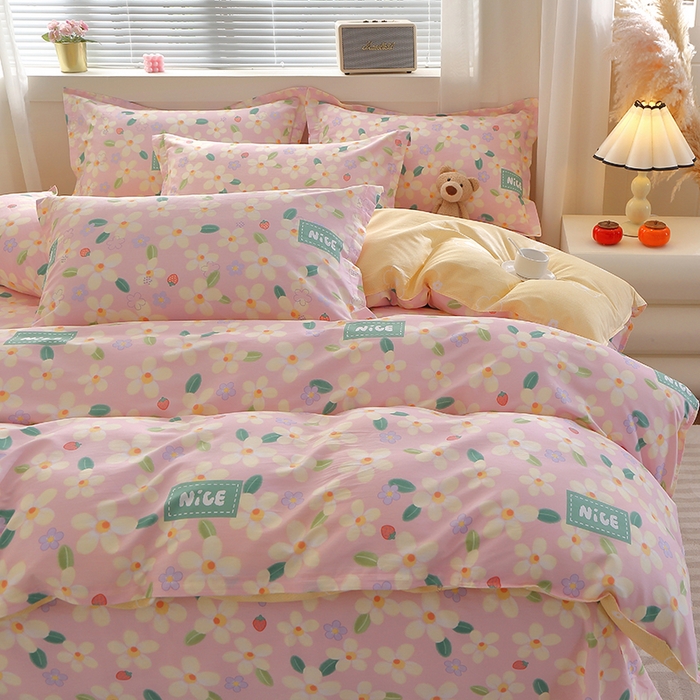 91家纺网 家纺一手货源 找家纺 2025新款40s简欧全棉纯棉印花多规格系列四件套 花满城-粉