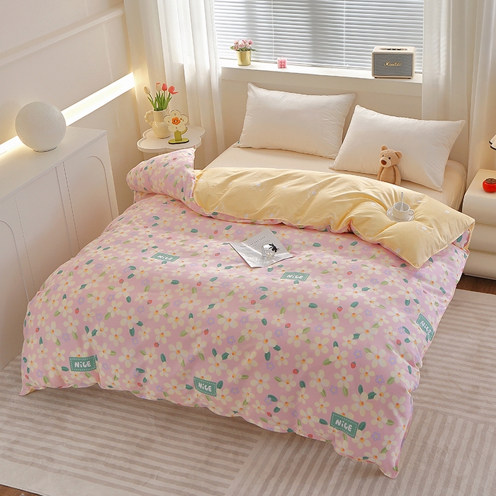 91家纺网 家纺一手货源 找家纺 2025新款40s简欧全棉纯棉印花多规格系列四件套 花满城-粉