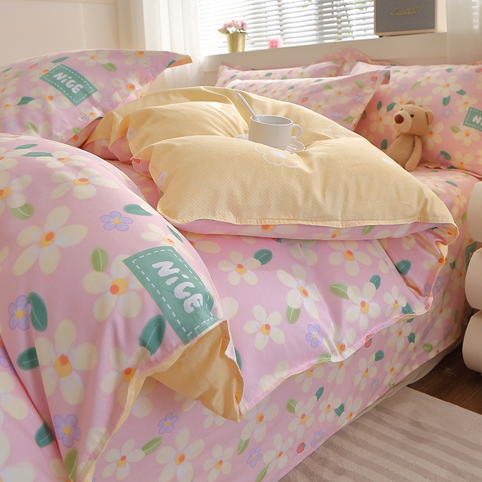 91家纺网 家纺一手货源 找家纺 2025新款40s简欧全棉纯棉印花多规格系列四件套 花满城-粉