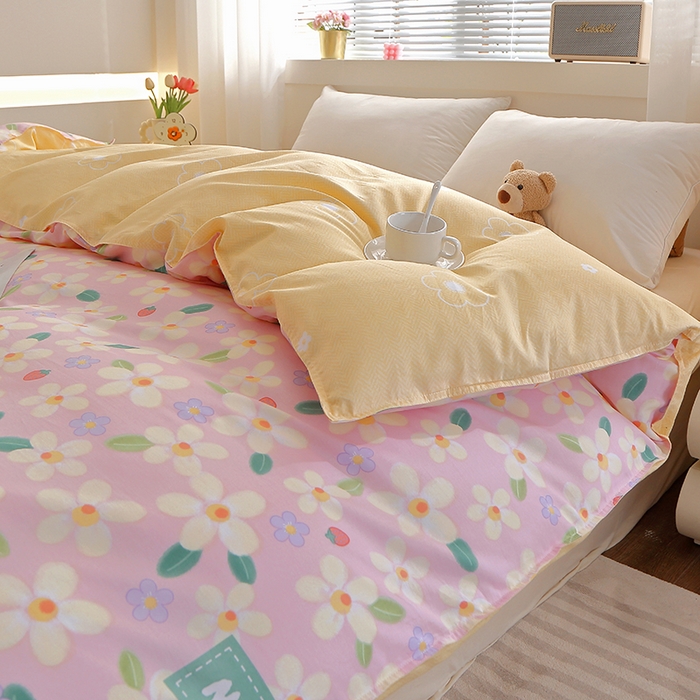 91家纺网 家纺一手货源 找家纺 2025新款40s简欧全棉纯棉印花多规格系列四件套 花满城-粉