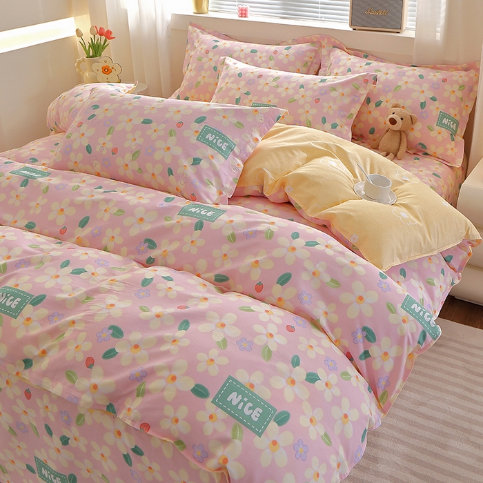 91家纺网 家纺一手货源 找家纺 2025新款40s简欧全棉纯棉印花多规格系列四件套 花满城-粉