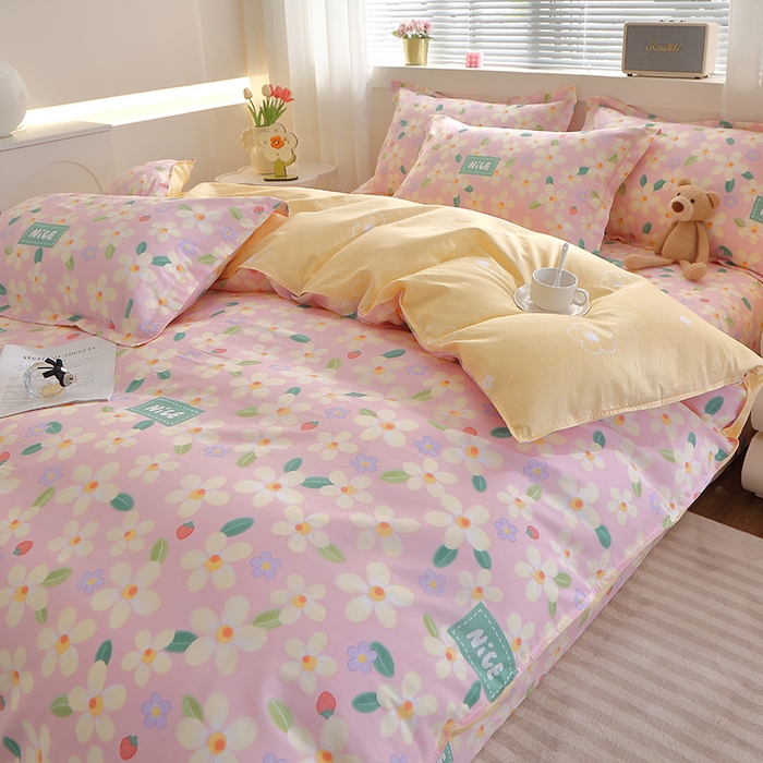 91家纺网 家纺一手货源 找家纺 2025新款40s简欧全棉纯棉印花多规格系列四件套 花满城-粉