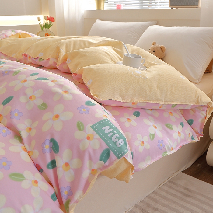 91家纺网 家纺一手货源 找家纺 2025新款40s简欧全棉纯棉印花多规格系列四件套 花满城-粉