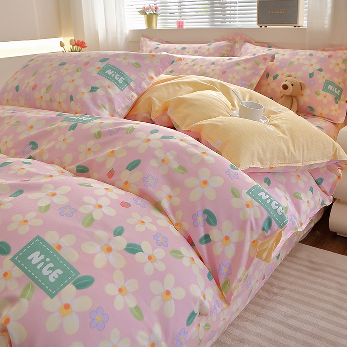 91家纺网 家纺一手货源 找家纺 2025新款40s简欧全棉纯棉印花多规格系列四件套 花满城-粉