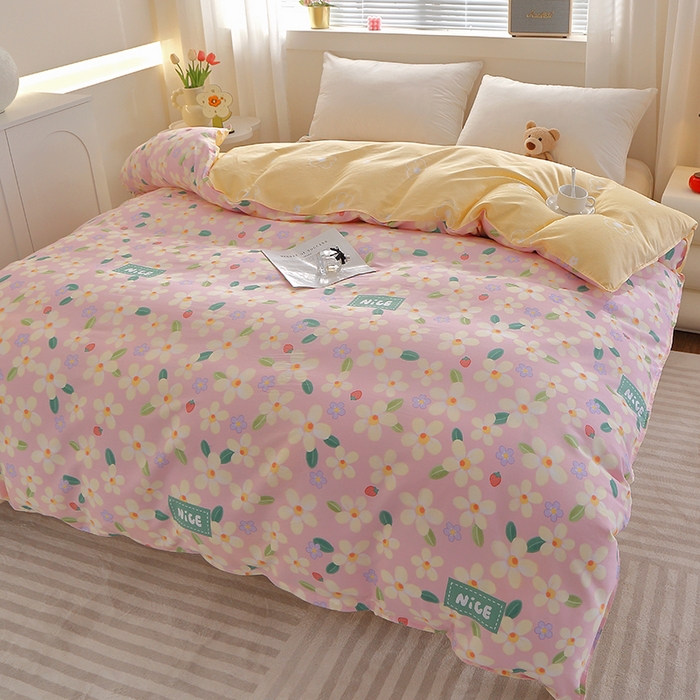 91家纺网 家纺一手货源 找家纺 2025新款40s简欧全棉纯棉印花多规格系列四件套 花满城-粉