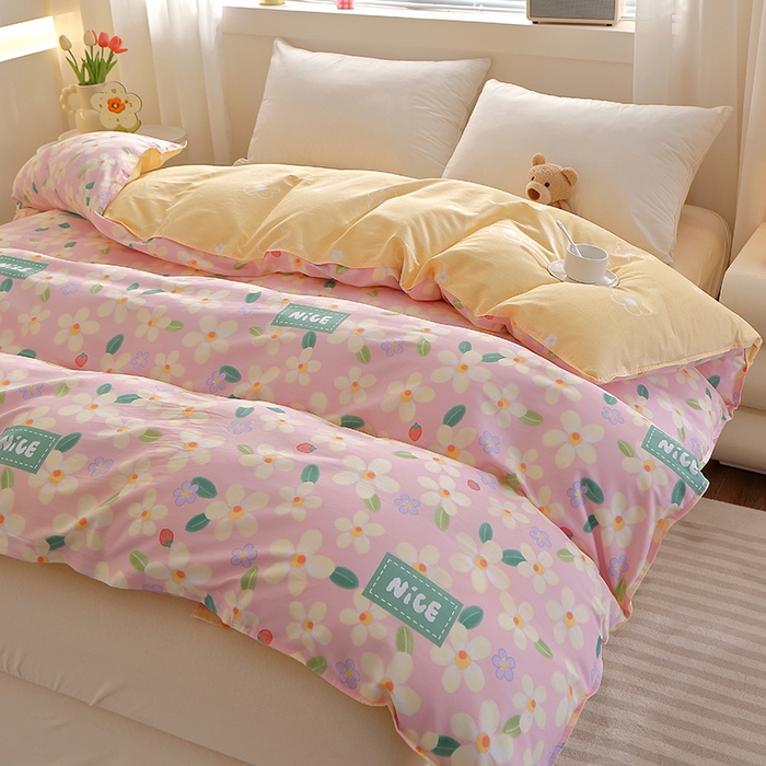 91家纺网 家纺一手货源 找家纺 2025新款40s简欧全棉纯棉印花多规格系列四件套 花满城-粉