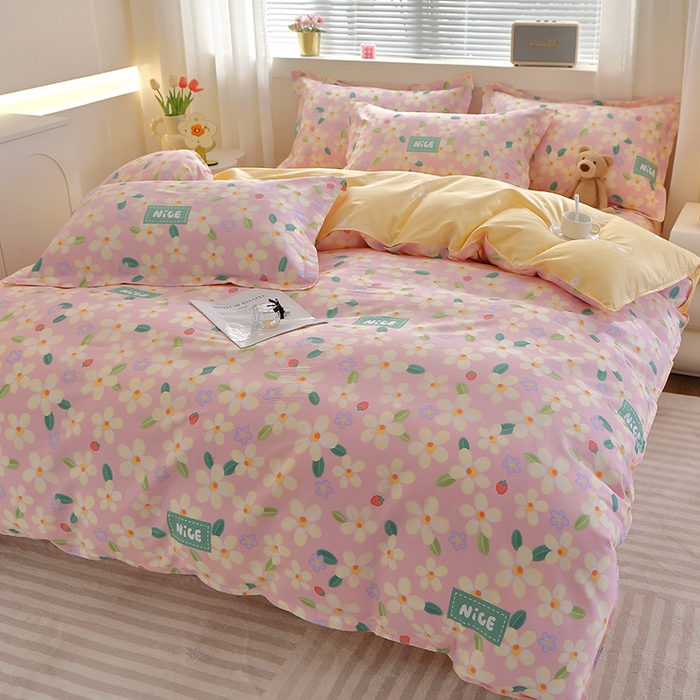 91家纺网 家纺一手货源 找家纺 2025新款40s简欧全棉纯棉印花多规格系列四件套 花满城-粉