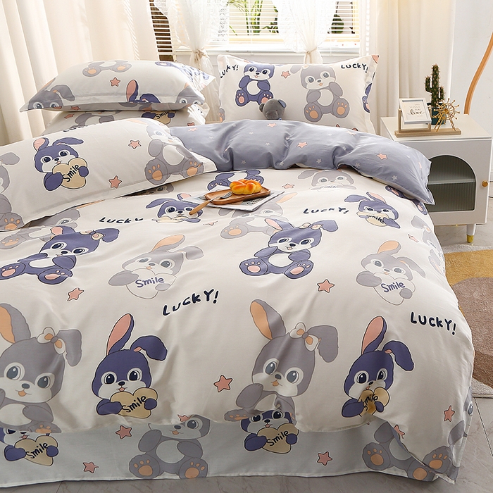 91家纺网 家纺一手货源 找家纺 2025新款40s简欧全棉纯棉印花多规格系列四件套 发条兔子