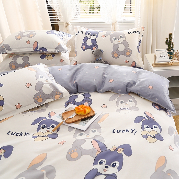 91家纺网 家纺一手货源 找家纺 2025新款40s简欧全棉纯棉印花多规格系列四件套 发条兔子