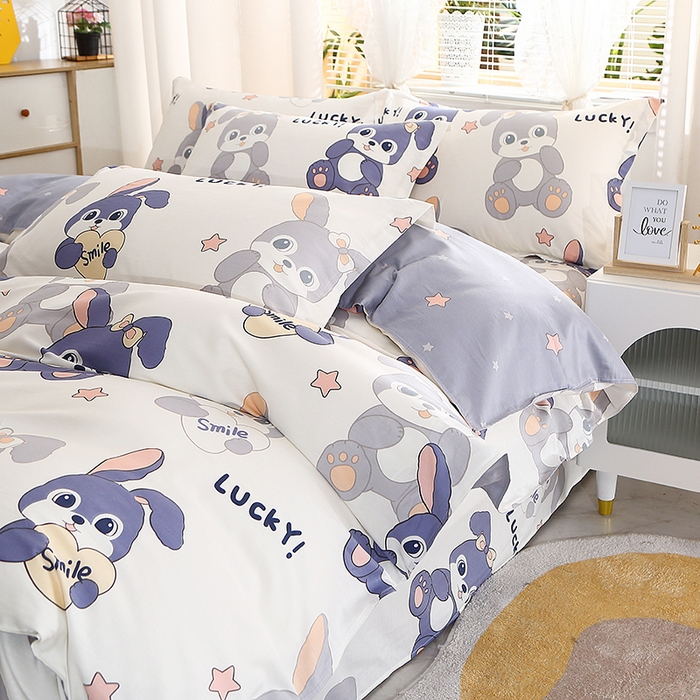 91家纺网 家纺一手货源 找家纺 2025新款40s简欧全棉纯棉印花多规格系列四件套 发条兔子