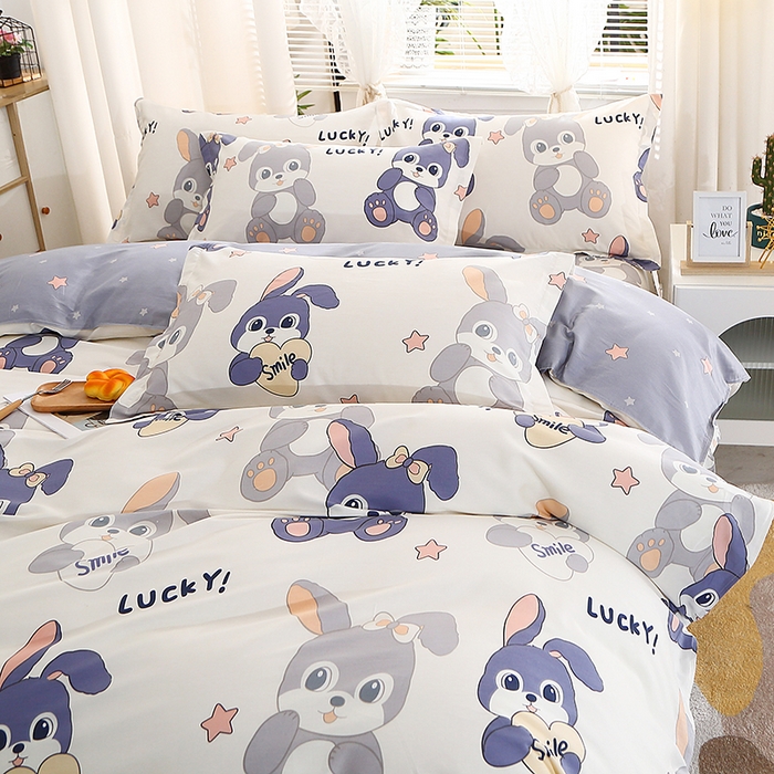 91家纺网 家纺一手货源 找家纺 2025新款40s简欧全棉纯棉印花多规格系列四件套 发条兔子