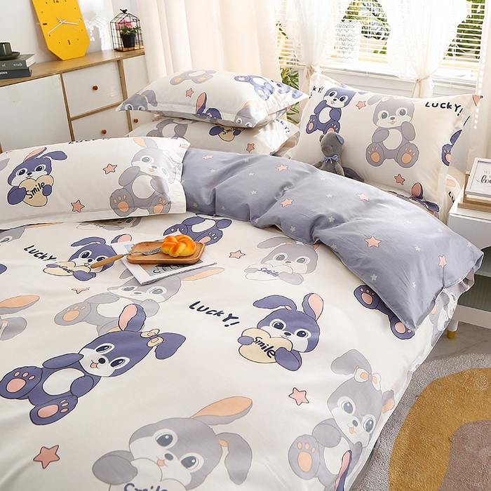 91家纺网 家纺一手货源 找家纺 2025新款40s简欧全棉纯棉印花多规格系列四件套 发条兔子