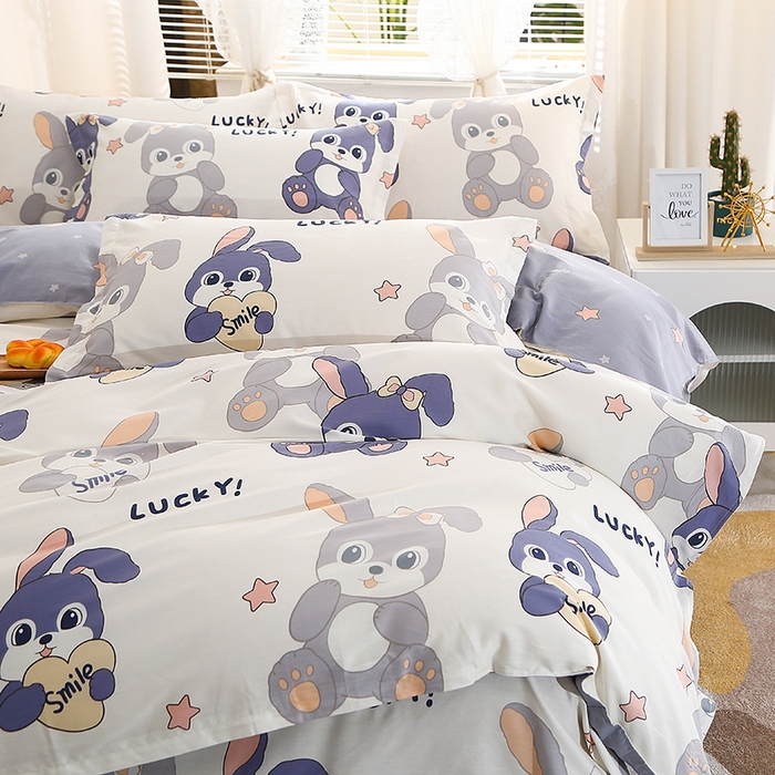 91家纺网 家纺一手货源 找家纺 2025新款40s简欧全棉纯棉印花多规格系列四件套 发条兔子