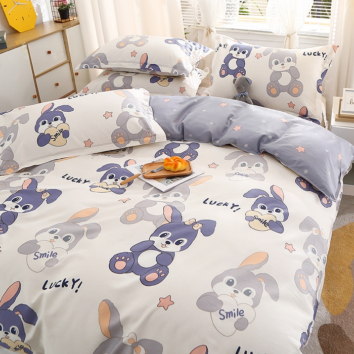 91家纺网 家纺一手货源 找家纺 2025新款40s简欧全棉纯棉印花多规格系列四件套 发条兔子