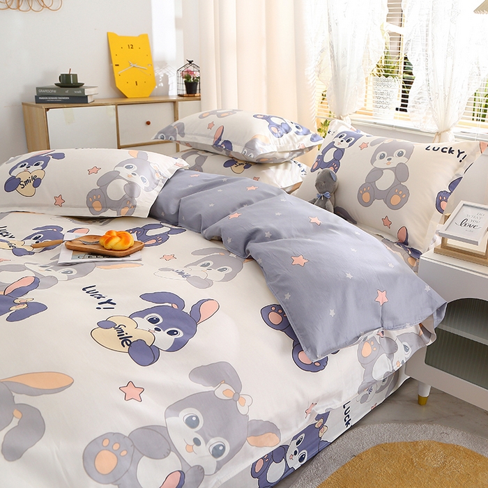 91家纺网 家纺一手货源 找家纺 2025新款40s简欧全棉纯棉印花多规格系列四件套 发条兔子