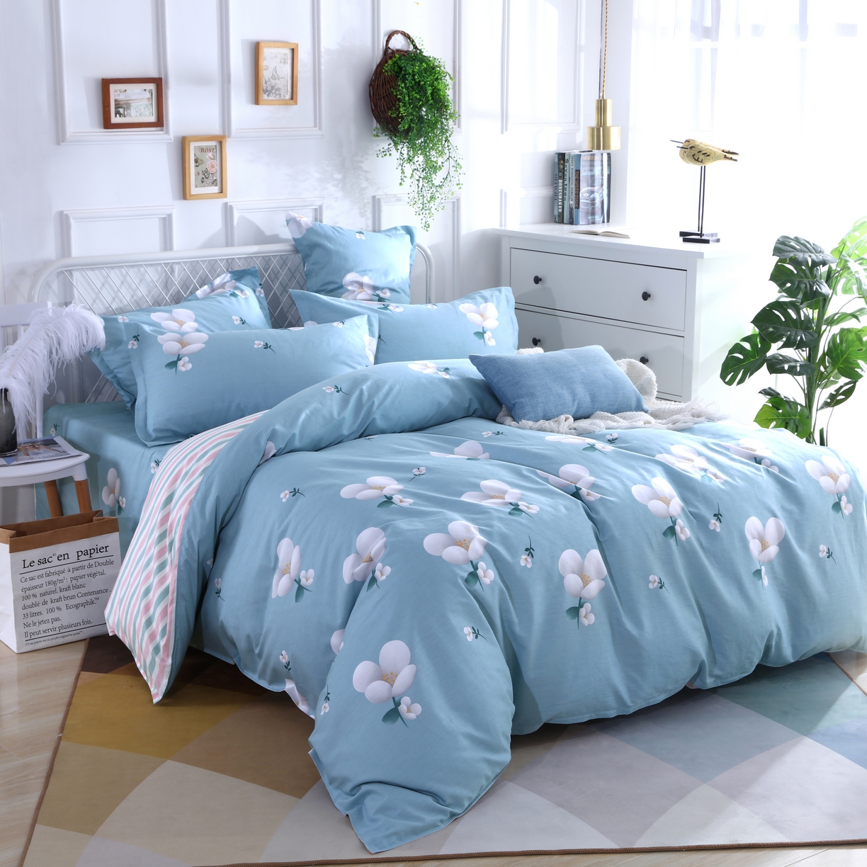 91家纺网 家纺一手货源 找家纺 2025新款40s简欧全棉纯棉印花多规格系列四件套 春的气息