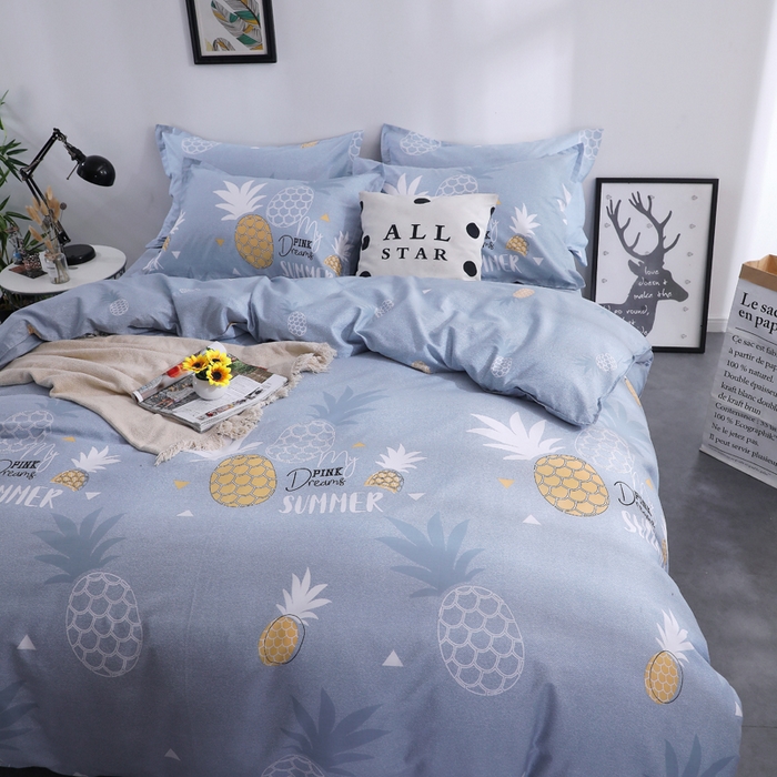 91家纺网 家纺一手货源 找家纺 2025新款40s简欧全棉纯棉印花多规格系列四件套 菠萝物语-灰