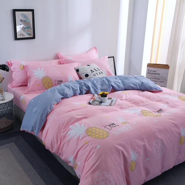 91家纺网 家纺一手货源 找家纺 2025新款40s简欧全棉纯棉印花多规格系列四件套 菠萝物语-粉