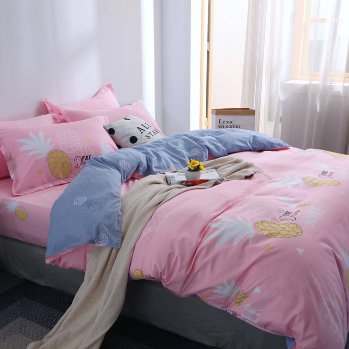 91家纺网 家纺一手货源 找家纺 2025新款40s简欧全棉纯棉印花多规格系列四件套 菠萝物语-粉