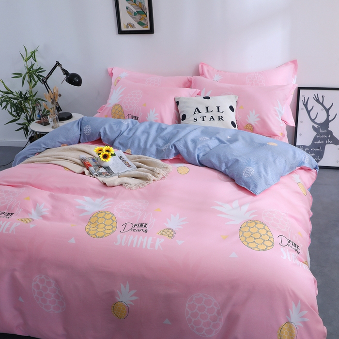 91家纺网 家纺一手货源 找家纺 2025新款40s简欧全棉纯棉印花多规格系列四件套 菠萝物语-粉