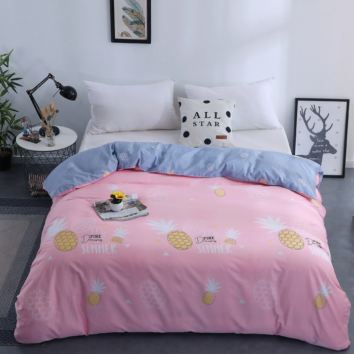 91家纺网 家纺一手货源 找家纺 2025新款40s简欧全棉纯棉印花多规格系列四件套 菠萝物语-粉