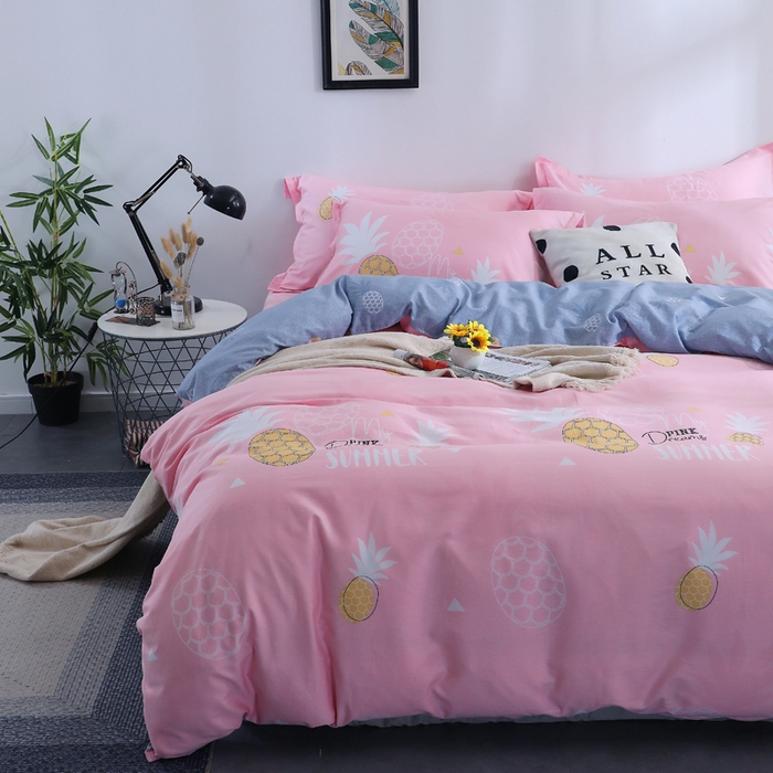 91家纺网 家纺一手货源 找家纺 2025新款40s简欧全棉纯棉印花多规格系列四件套 菠萝物语-粉