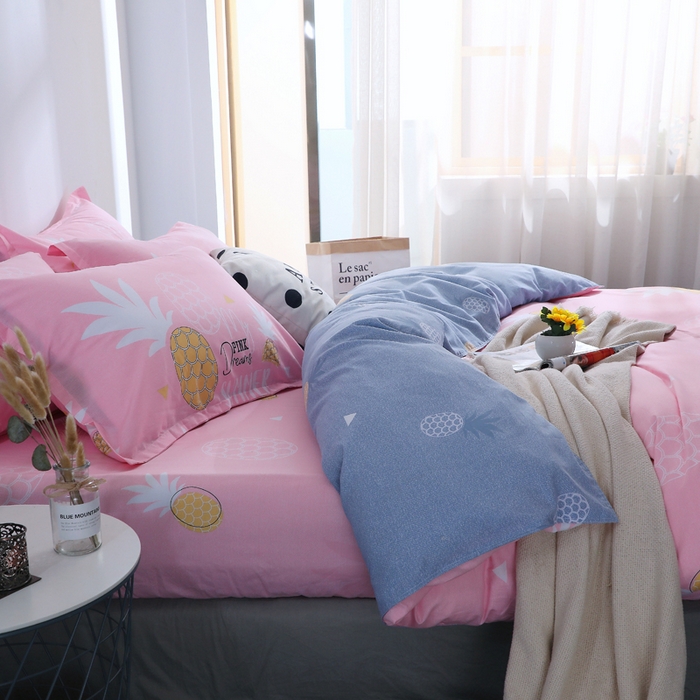 91家纺网 家纺一手货源 找家纺 2025新款40s简欧全棉纯棉印花多规格系列四件套 菠萝物语-粉