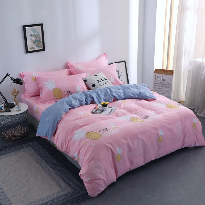 91家纺网 家纺一手货源 找家纺 2025新款40s简欧全棉纯棉印花多规格系列四件套 菠萝物语-粉