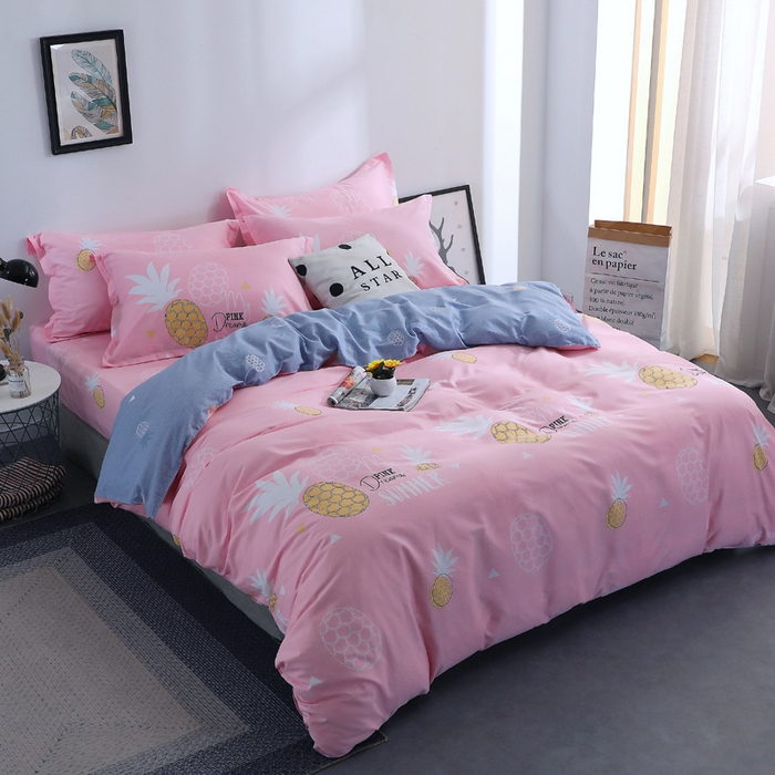 91家纺网 家纺一手货源 找家纺 2025新款40s简欧全棉纯棉印花多规格系列四件套 菠萝物语-粉